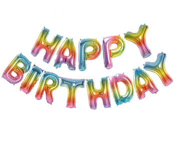 Balon foliowy Zestaw liter Happy Birthday, Tęczowy