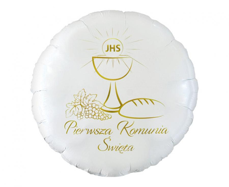 Balon foliowy Pierwsza Komunia Święta (kielich), okrągły 18