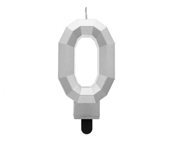 Świeczka cyferka 0 - Diament, metalik srebrny, 7.6 cm